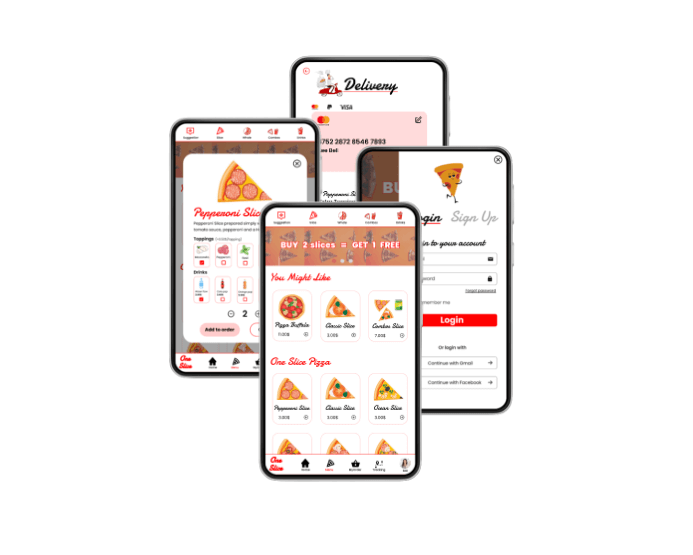 mockup mobile phone for a pizza app project - Ux Design Google course